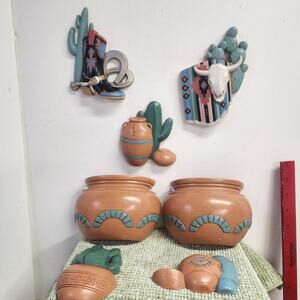 Vintage Burwood Southwestern Wall Decor 7 Pc Resin Desert Cactus Set 1995